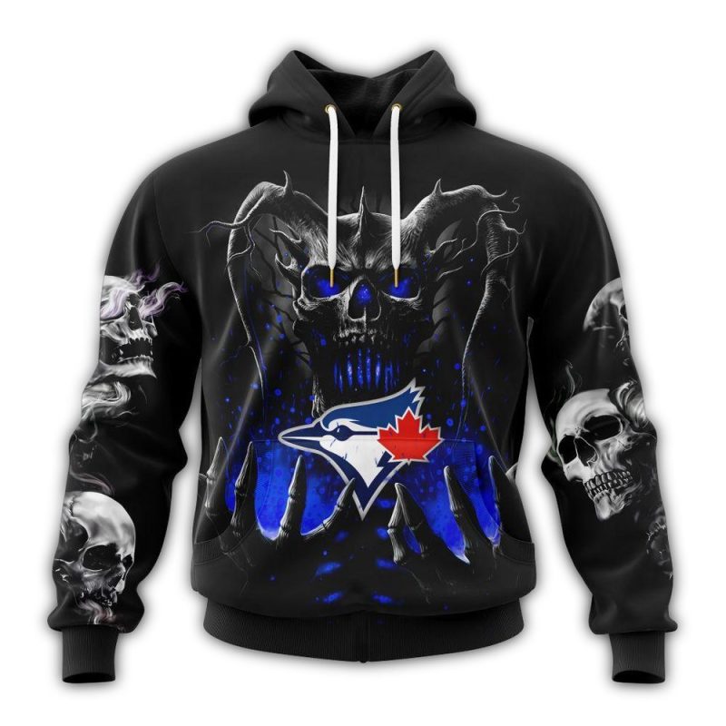 Personalized Toronto Blue Jays SKull Halloween AOP Hoodie 1