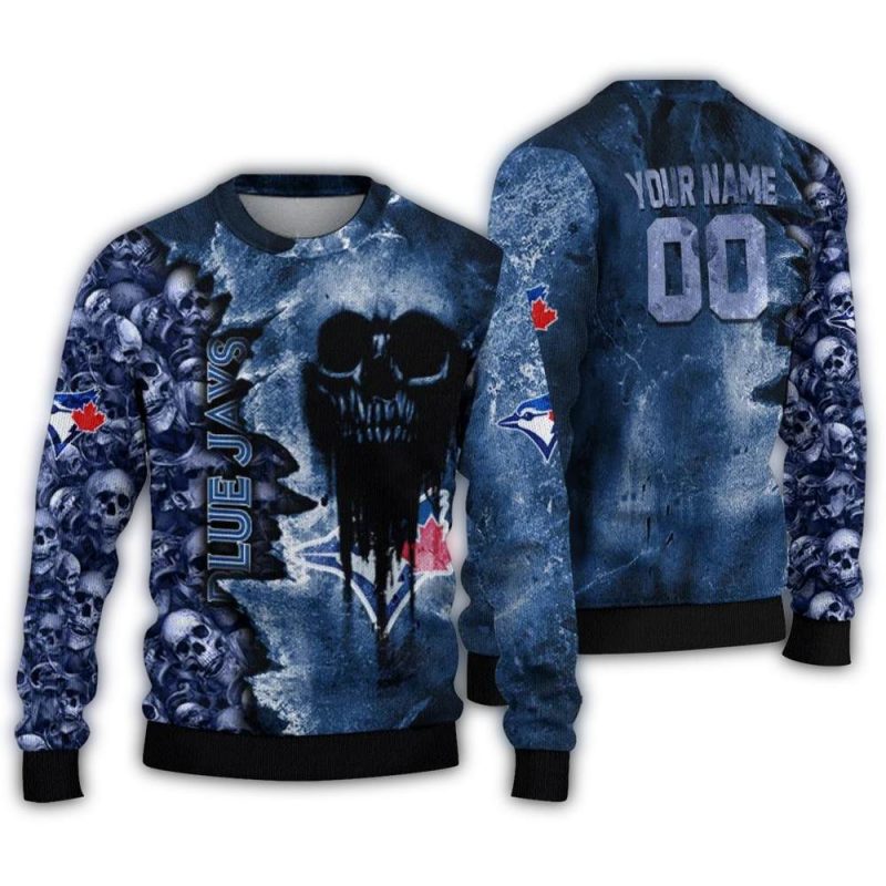 Personalized Toronto Blue Jays Skull Collage Ugly Sweater 1
