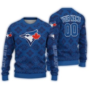 Personalized Toronto Blue Jays Snowflake Matrix Ugly Sweater