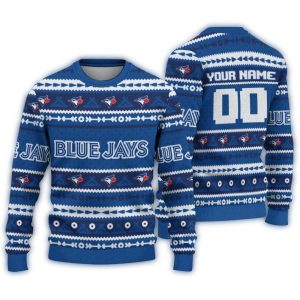Personalized Toronto Blue Jays Tent Stripes Ugly Sweater