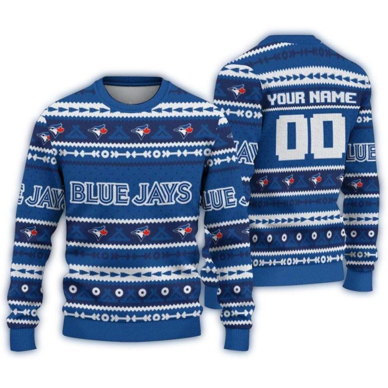 Personalized Toronto Blue Jays Tent Stripes Ugly Sweater 1