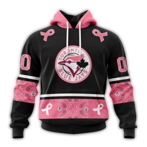 Custom Toronto Blue Jays Pink Breast Cancer Awareness All-Over Print Hoodie