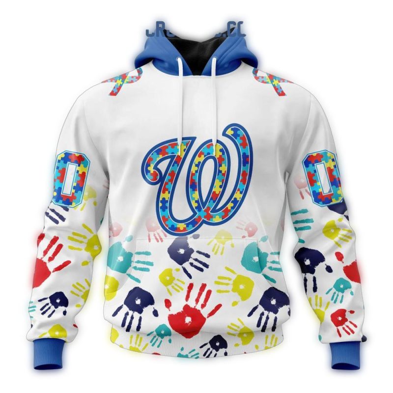 Personalized Washington Nationals Autism Awareness Hand All over Print Hoodie 1