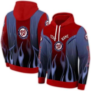 Custom Washington Nationals Flame All-Over Print Hoodie For Fans