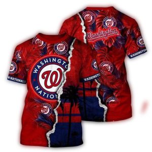 Custom Washington Nationals Floral Leaf All-Over Print T-Shirt