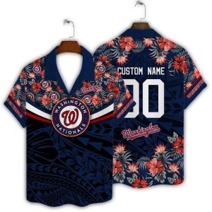 Personalized Washington Nationals Floral Leaf Pattern Hawaiian Shirt
