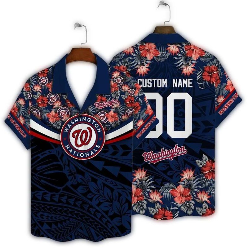 Personalized Washington Nationals Flowers Leaf Pattern Hawaiian Shirt 1