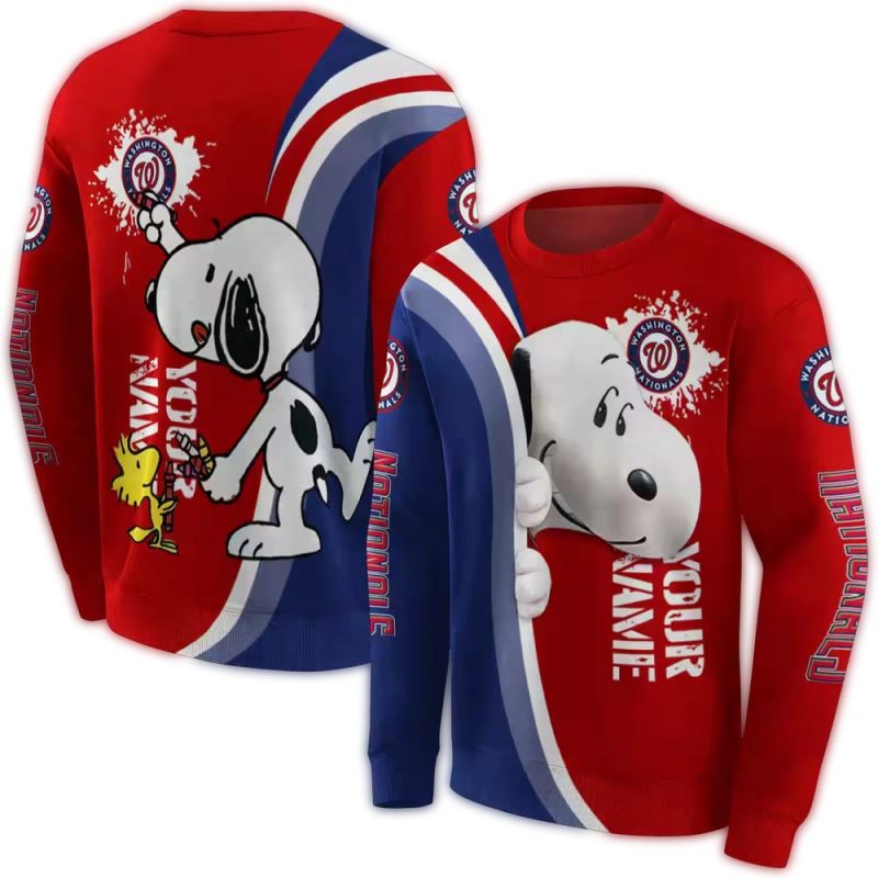 Personalized Washington Nationals Peeking Snoopy All over Print Sweatshirt 1
