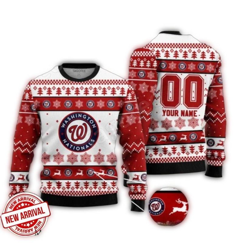 Personalized Washington Nationals Reindeer Ugly Sweater 1