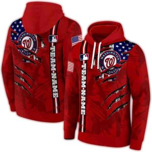 Custom Washington Nationals Ripped Flag All-Over Print Hoodie For Fans