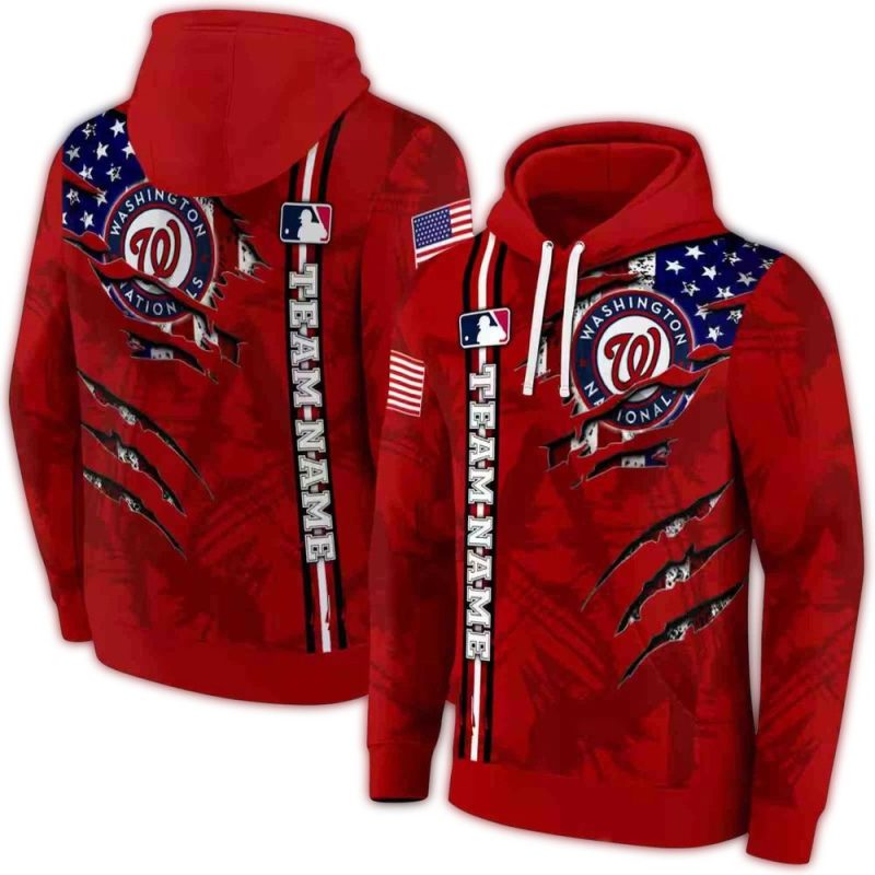 Personalized Washington Nationals Ripped Flag All over Print Hoodie 1