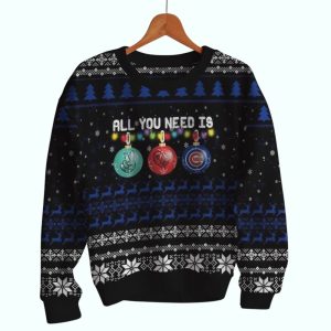 Personalized Name and Number All You Need Is Peace Love And Chicago Cubs Ugly Sweater