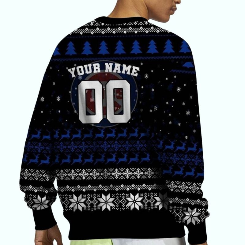 Personalized Name and Number All You Need Is Peace Love And Chicago Cubs Ugly Sweater - Image 3
