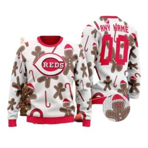 Personalized Name and Number Cincinnati Reds Gingerbread Ugly Sweater