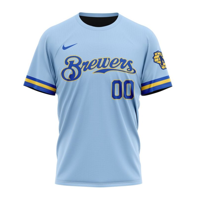 Personalized Milwaukee Brewers Blue All Over Print T-Shirt for Fans