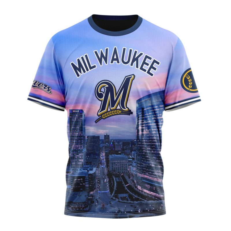 Custom Milwaukee Brewers All Over Print T-Shirt with Personalized Number