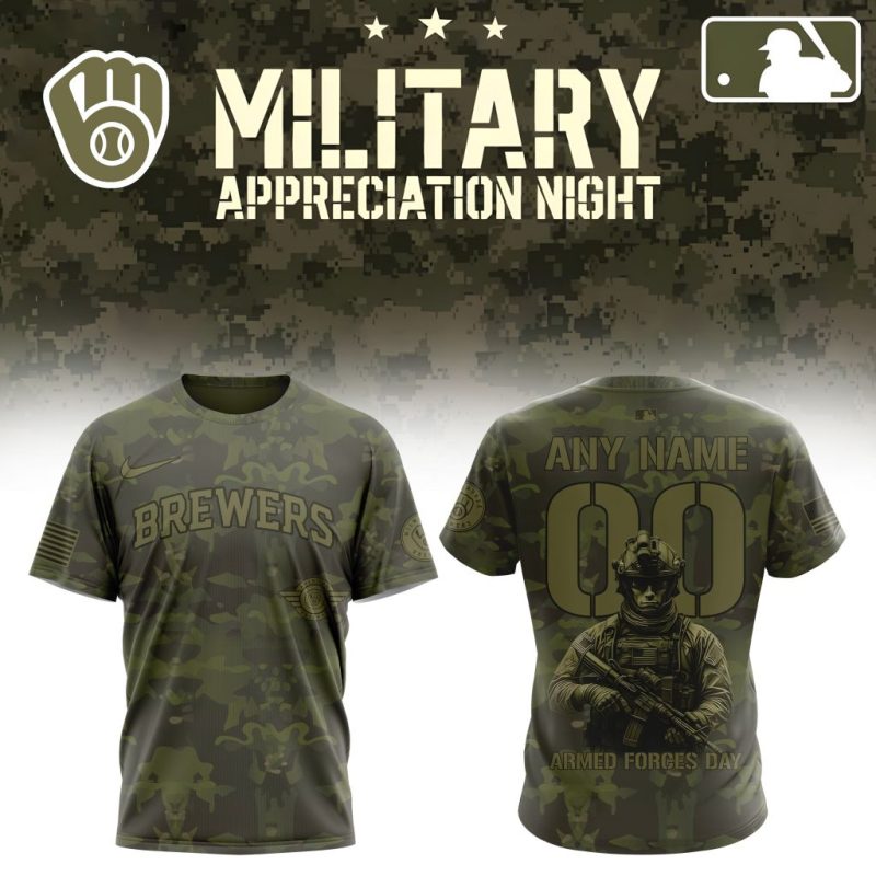 Custom Milwaukee Brewers Armed Forces Day All Over Print T-Shirt