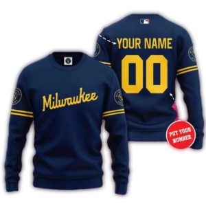 Personalized Name and Number Milwaukee Brewers Navy Ugly Sweater