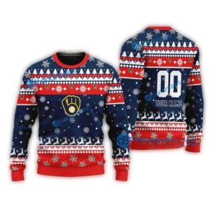 Personalized Name and Number Milwaukee Brewers Pattern Christmas Ugly Sweater