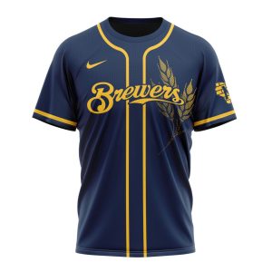 Custom Milwaukee Brewers Stripe Navy All Over Print T-Shirt