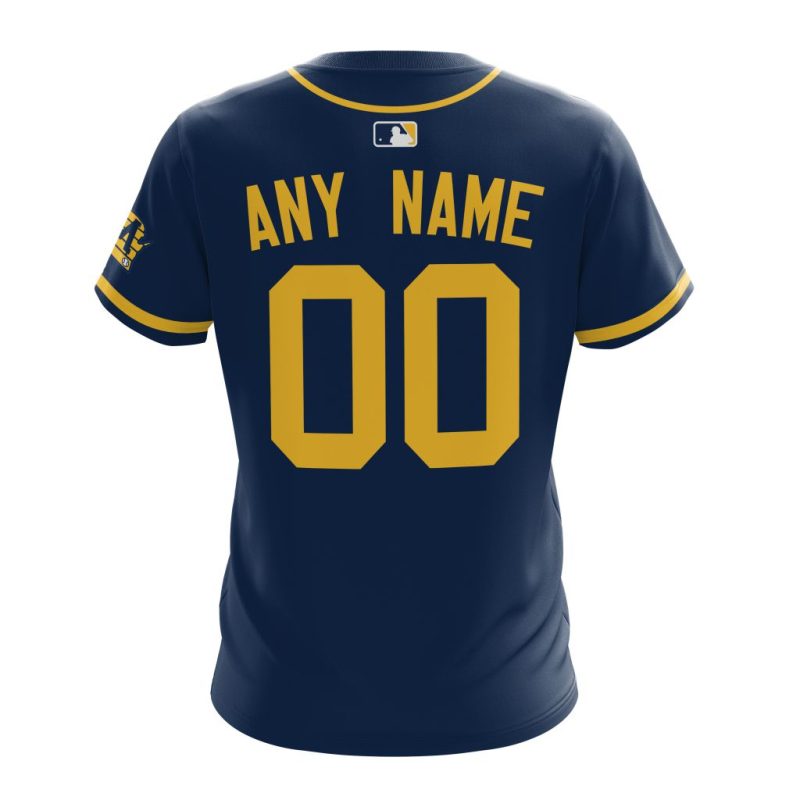 Custom Milwaukee Brewers Stripe Navy All Over Print T-Shirt - Image 2