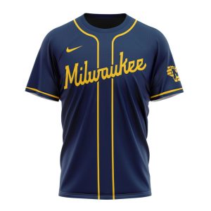 Personalized Milwaukee Brewers Navy Stripes All-Over Print T-Shirt