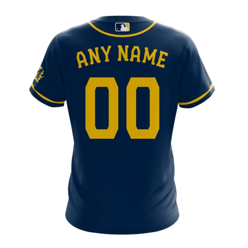 Personalized Milwaukee Brewers Navy Stripes All-Over Print T-Shirt - Image 2