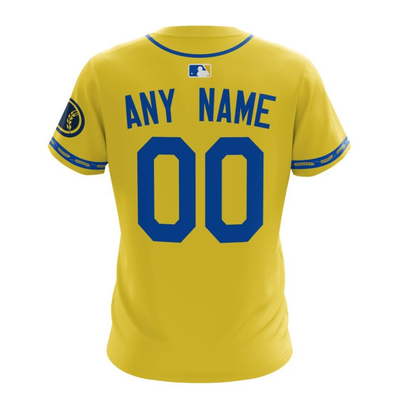 Personalized Milwaukee Brewers Yellow All Over Print T-Shirt for Fans - Image 2