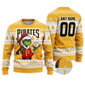 Personalized Pittsburgh Pirates Grinch Christmas Ugly Sweater for Fans