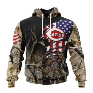 Personalized Name And Number Cincinnati Reds Camo Realtree Hunting All Over Print Hoodie