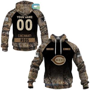 Personalized Name And Number Cincinnati Reds Hunting Camouflage All Over Print Hoodie