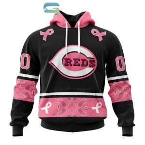 Personalized Name And Number Cincinnati Reds In October We Wear Pink Breast Cancer All Over Print Hoodie