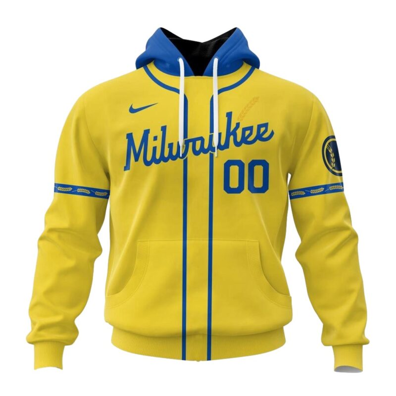 Personalized and number milwaukee brewers yellow 3d hoodie 1.jpg