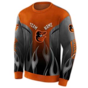 Personalized Baltimore Orioles Flame All-Over Print Sweatshirt For Fans
