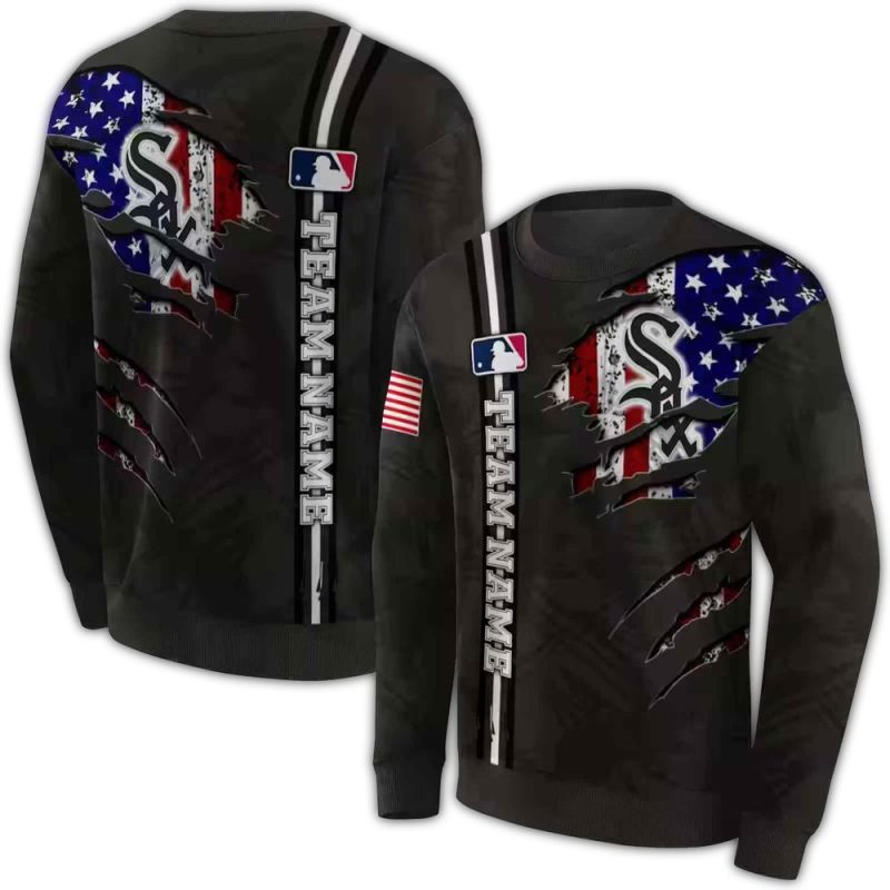 Personalzied Chicago White Sox Ripped Flag AOP Sweatshirt 1