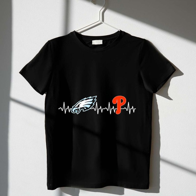 Philadelphia Eagles & Phillies Heartbeat Love T-Shirt for Sports Fans