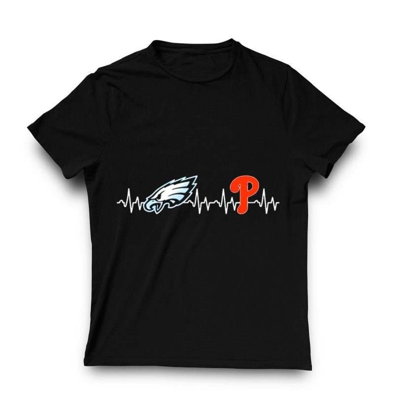 Philadelphia Eagles & Phillies Heartbeat Love T-Shirt for Sports Fans - Image 3