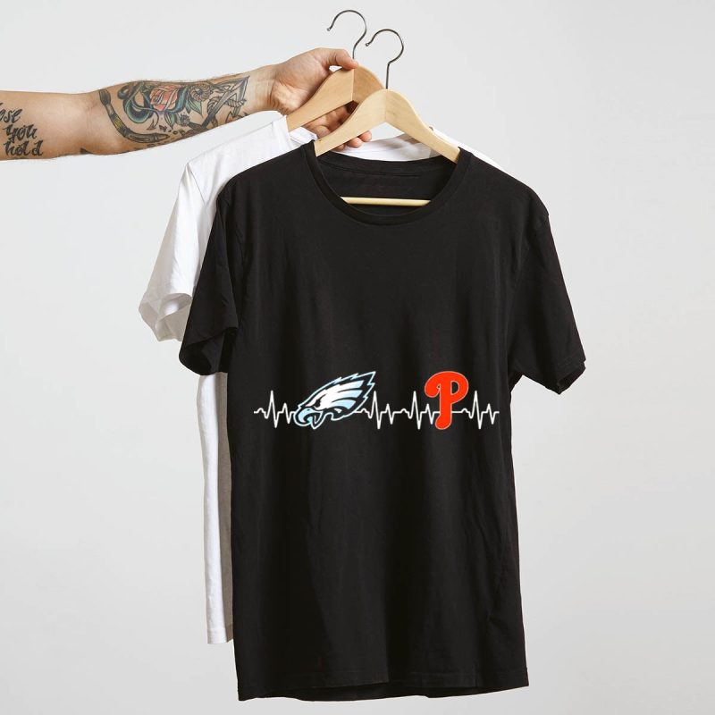 Philadelphia Eagles & Phillies Heartbeat Love T-Shirt for Sports Fans - Image 4