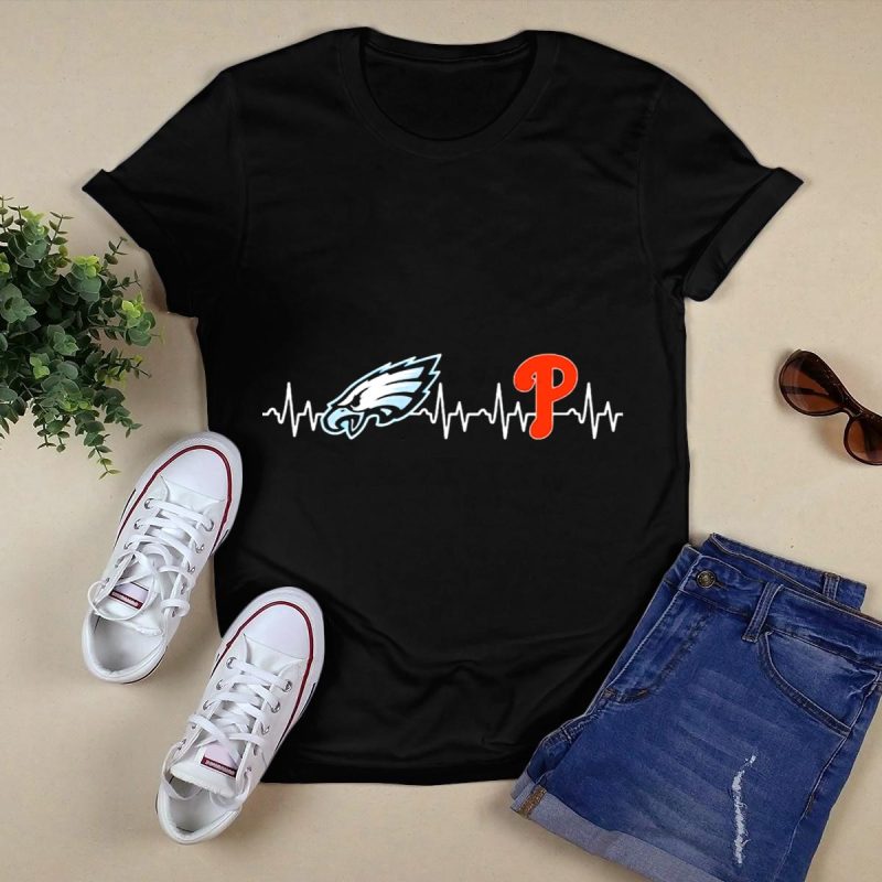 Philadelphia Eagles & Phillies Heartbeat Love T-Shirt for Sports Fans - Image 5