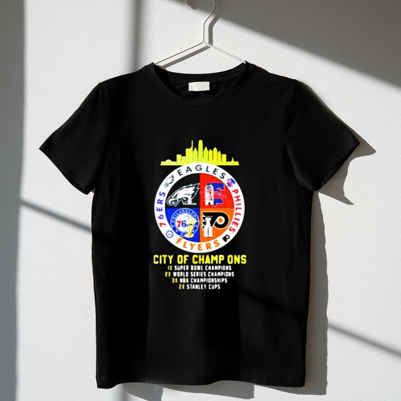 Philadelphia Eagles Phillies 76ers Flyers Skyline Icons Graphic T-Shirt