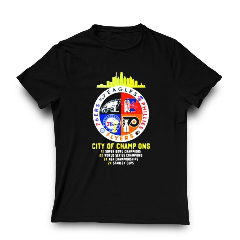 Philadelphia Eagles Phillies 76ers Flyers Skyline Icons Graphic T-Shirt - Image 3