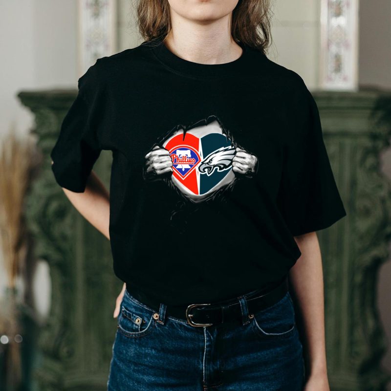 Philadelphia Eagles Phillies Heart Logo Distressed Fabric T-Shirt - Image 2