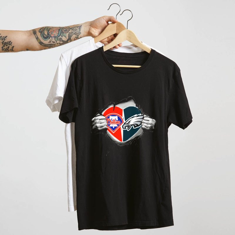 Philadelphia Eagles Phillies Heart Logo Distressed Fabric T-Shirt - Image 4