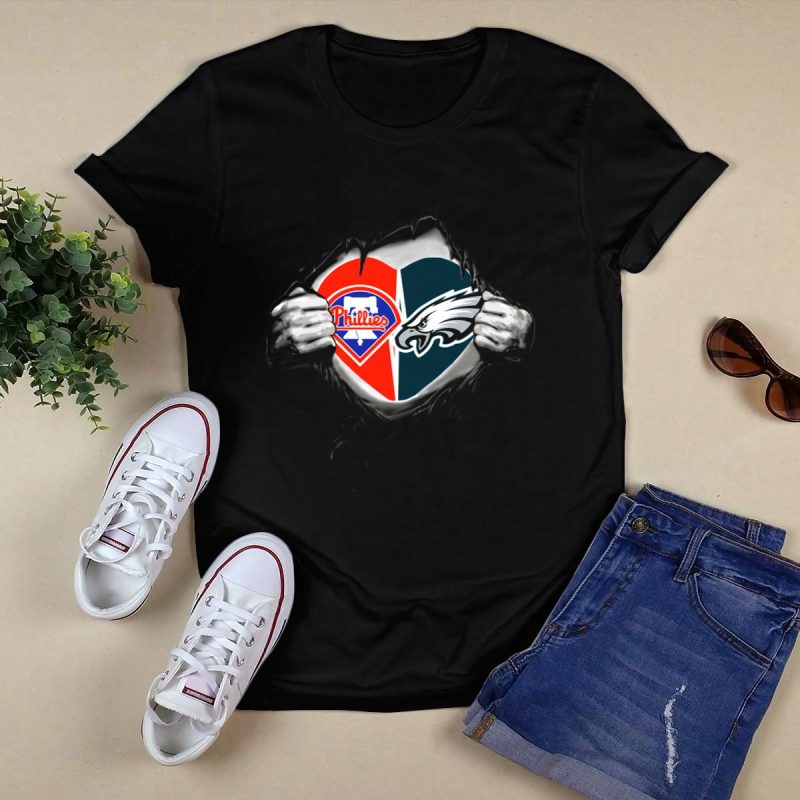 Philadelphia Eagles Phillies Heart Logo Distressed Fabric T-Shirt - Image 5
