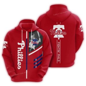 Philadelphia Phillies Red All Over Print Hoodie with Baseball Stripes
