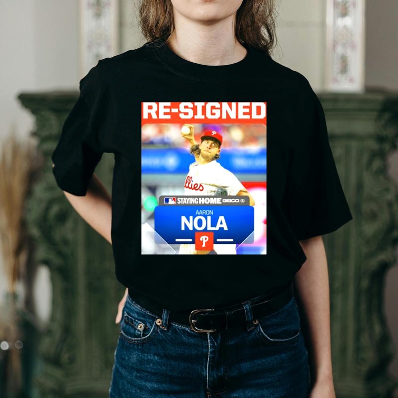 Aaron Nola Philadelphia Phillies Staying Home T-Shirt - Re-Signed Style - Image 2