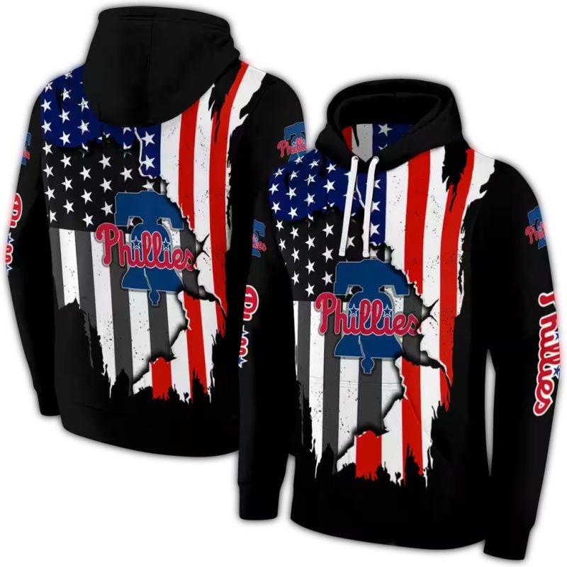 Philadelphia Phillies American Pride Black AOP Hoodie 1