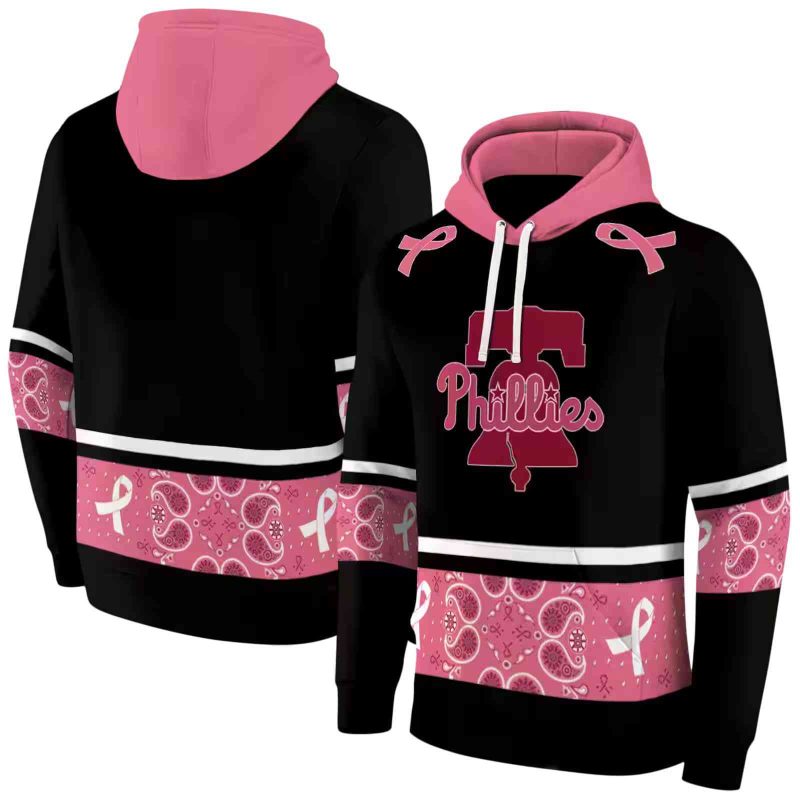 Philadelphia Phillies Awareness Ribbon Black Pink AOP Hoodie 1