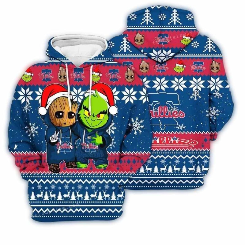 Philadelphia Phillies Baby Groot & Grinch All-Over Print Hoodie for Kids