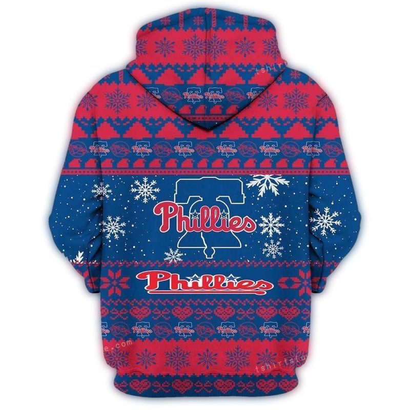 Philadelphia Phillies Baby Yoda Star Wars Christmas Hoodie for Kids - Image 3
